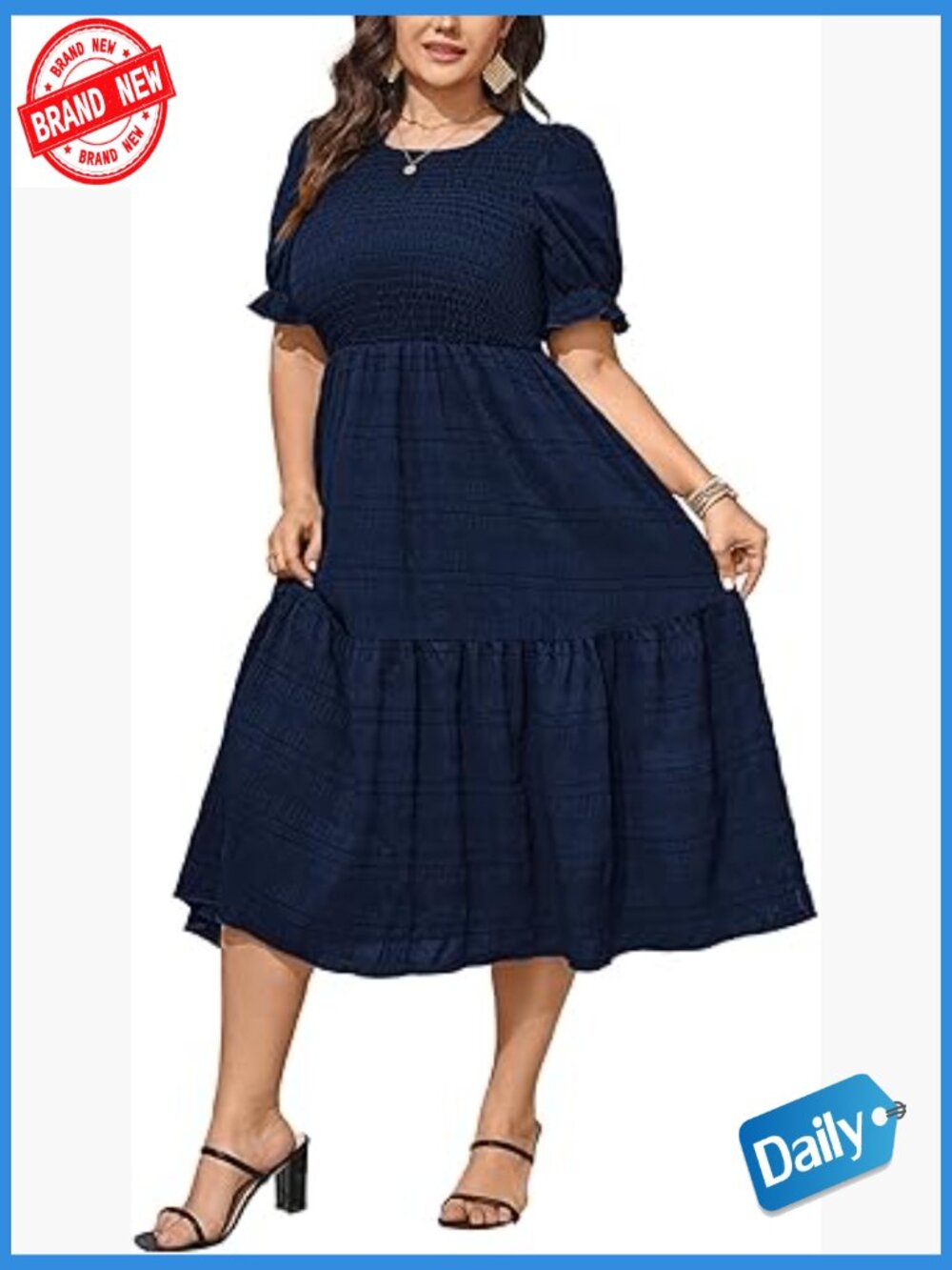 Plus Size Boho Maxi Dress with Puff Sleeves - Smocked Flowy Casual